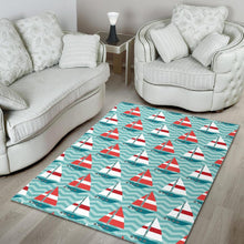 Load image into Gallery viewer, Red White sailboat wave background Area Rug
