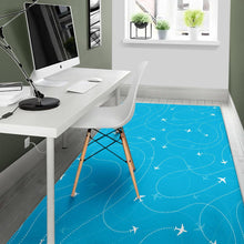 Load image into Gallery viewer, Airplane destinations blue background Area Rug
