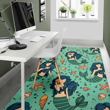 Load image into Gallery viewer, Mermaid Pattern Green Background Area Rug
