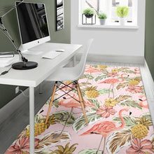 Load image into Gallery viewer, Pink flamingo birds pineapples hibiscus flower pattern Area Rug
