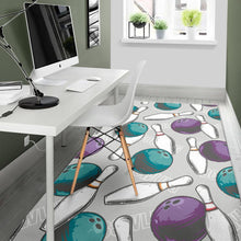 Load image into Gallery viewer, Bowling ball and pin gray background Area Rug
