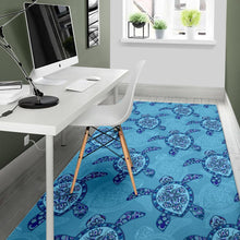 Load image into Gallery viewer, Sea Turtle Blue Tribal Pattern Area Rug

