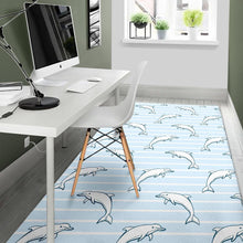 Load image into Gallery viewer, Dolphin blue striped background Area Rug
