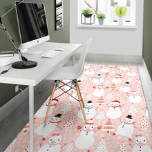 Load image into Gallery viewer, Cute snowman christmas tree snowpink background Area Rug
