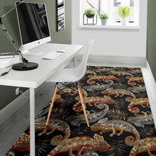 Load image into Gallery viewer, Chameleon lizard tropical leaves palm tree Area Rug
