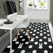 Load image into Gallery viewer, Cute white rabbit polka dots black background Area Rug
