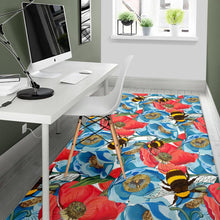 Load image into Gallery viewer, Bee Red and Blue Hibiscus Pattern Area Rug
