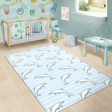Load image into Gallery viewer, Dolphin blue striped background Area Rug
