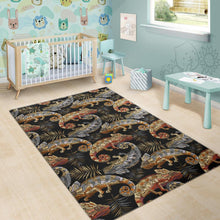 Load image into Gallery viewer, Chameleon lizard tropical leaves palm tree Area Rug
