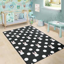 Load image into Gallery viewer, Cute white rabbit polka dots black background Area Rug
