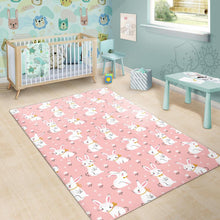 Load image into Gallery viewer, Cute white rabbit flower pink background Area Rug
