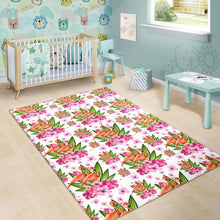 Load image into Gallery viewer, Flamingo Pink Hibiscus Pattern Area Rug
