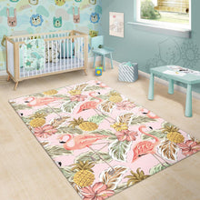 Load image into Gallery viewer, Pink flamingo birds pineapples hibiscus flower pattern Area Rug
