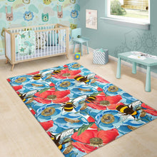 Load image into Gallery viewer, Bee Red and Blue Hibiscus Pattern Area Rug
