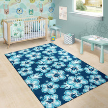 Load image into Gallery viewer, Blue Hibiscus Pattern Print Design HB011 Area Rugs
