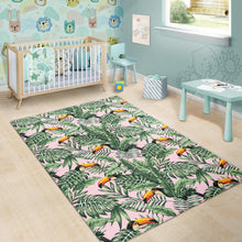 Load image into Gallery viewer, Toucan tropical green jungle palm pattern Area Rug
