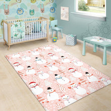 Load image into Gallery viewer, Cute snowman christmas tree snowpink background Area Rug
