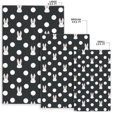 Load image into Gallery viewer, Cute white rabbit polka dots black background Area Rug
