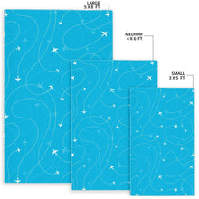 Load image into Gallery viewer, Airplane destinations blue background Area Rug
