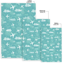 Load image into Gallery viewer, Airplane Cloud Pattern Green Background Area Rug
