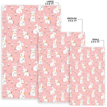 Load image into Gallery viewer, Cute white rabbit flower pink background Area Rug
