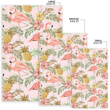 Load image into Gallery viewer, Pink flamingo birds pineapples hibiscus flower pattern Area Rug
