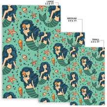 Load image into Gallery viewer, Mermaid Pattern Green Background Area Rug
