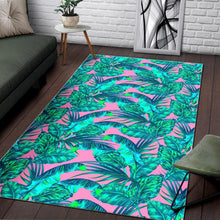 Load image into Gallery viewer, Pink Teal Tropical Leaf Pattern Print Area Rug
