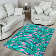 Load image into Gallery viewer, Pink Teal Tropical Leaf Pattern Print Area Rug
