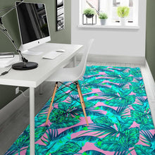Load image into Gallery viewer, Pink Teal Tropical Leaf Pattern Print Area Rug
