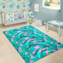 Load image into Gallery viewer, Pink Teal Tropical Leaf Pattern Print Area Rug
