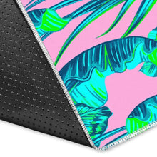 Load image into Gallery viewer, Pink Teal Tropical Leaf Pattern Print Area Rug
