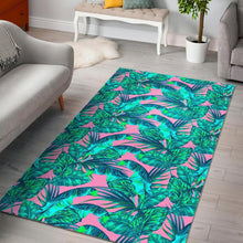 Load image into Gallery viewer, Pink Teal Tropical Leaf Pattern Print Area Rug
