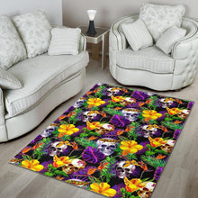 Load image into Gallery viewer, Purple Tropical Skull Pattern Print Area Rug
