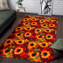 Load image into Gallery viewer, Red Autumn Sunflower Pattern Print Area Rug
