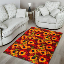 Load image into Gallery viewer, Red Autumn Sunflower Pattern Print Area Rug
