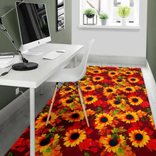Load image into Gallery viewer, Red Autumn Sunflower Pattern Print Area Rug
