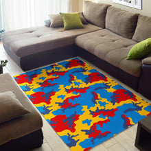 Load image into Gallery viewer, Red Yellow And Blue Camouflage Print Area Rug

