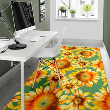 Load image into Gallery viewer, Sage Watercolor Sunflower Pattern Print Area Rug
