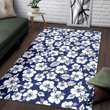 Load image into Gallery viewer, White Blue Hibiscus Floral Pattern Print Area Rug
