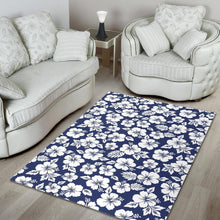 Load image into Gallery viewer, White Blue Hibiscus Floral Pattern Print Area Rug
