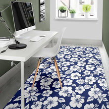 Load image into Gallery viewer, White Blue Hibiscus Floral Pattern Print Area Rug

