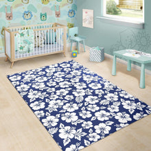 Load image into Gallery viewer, White Blue Hibiscus Floral Pattern Print Area Rug
