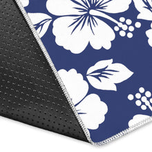 Load image into Gallery viewer, White Blue Hibiscus Floral Pattern Print Area Rug
