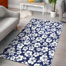 Load image into Gallery viewer, White Blue Hibiscus Floral Pattern Print Area Rug
