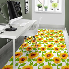 Load image into Gallery viewer, White Watercolor Sunflower Pattern Print Area Rug
