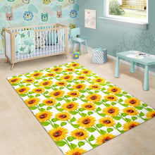 Load image into Gallery viewer, White Watercolor Sunflower Pattern Print Area Rug
